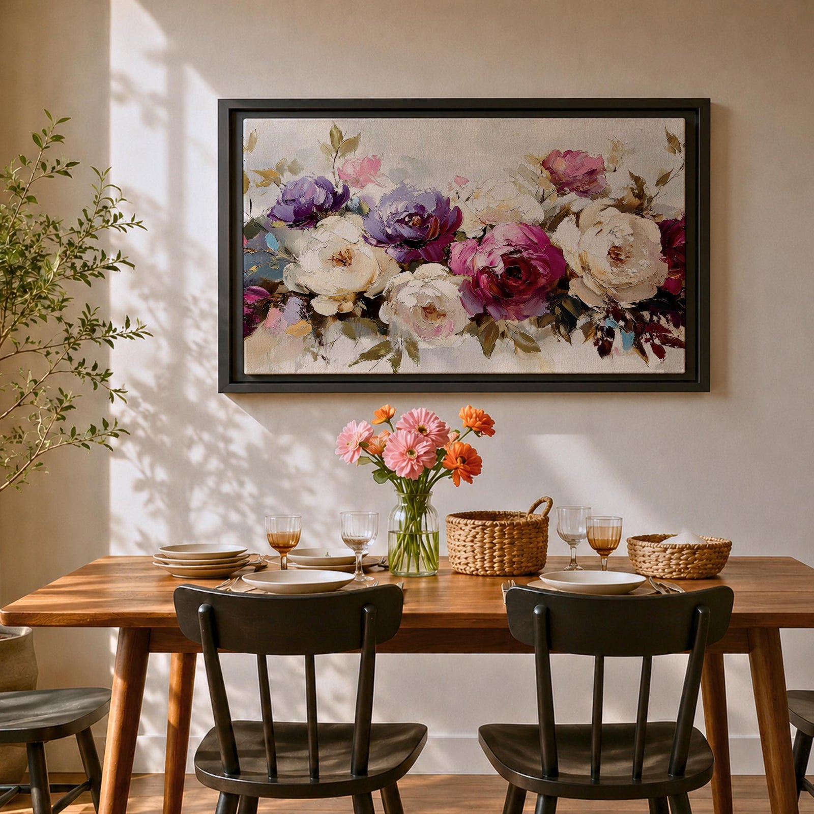 Peony Wall Art Bouquet Framed Canvas Botanical Garden Impasto Floral Bedroom Home Decor