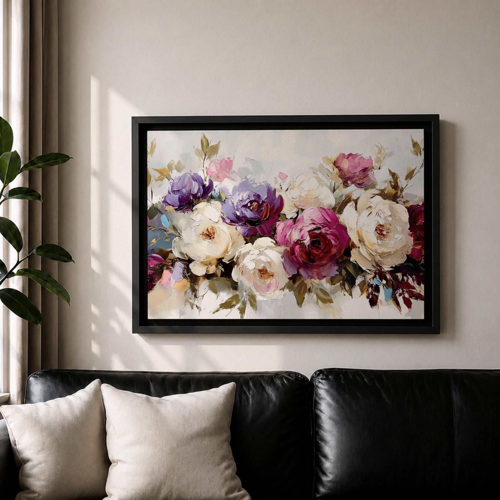 Peony Wall Art Bouquet Framed Canvas Botanical Garden Impasto Floral Bedroom Home Decor