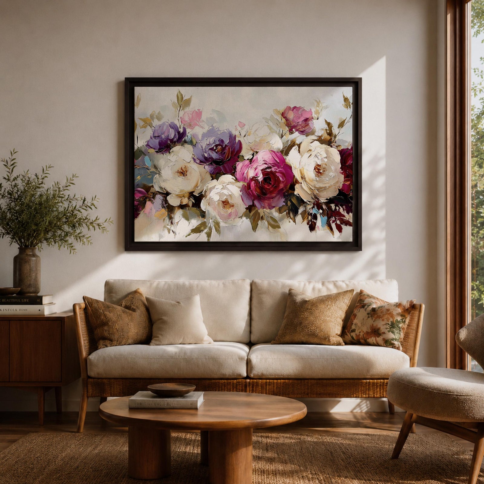 Peony Wall Art Bouquet Framed Canvas Botanical Garden Impasto Floral Bedroom Home Decor