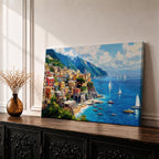 Amalfi Coast Wall Art Positano Italy Framed Canvas Mediterranean Landscape Living Room Decor