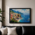 Amalfi Coast Wall Art Positano Italy Framed Canvas Mediterranean Landscape Living Room Decor
