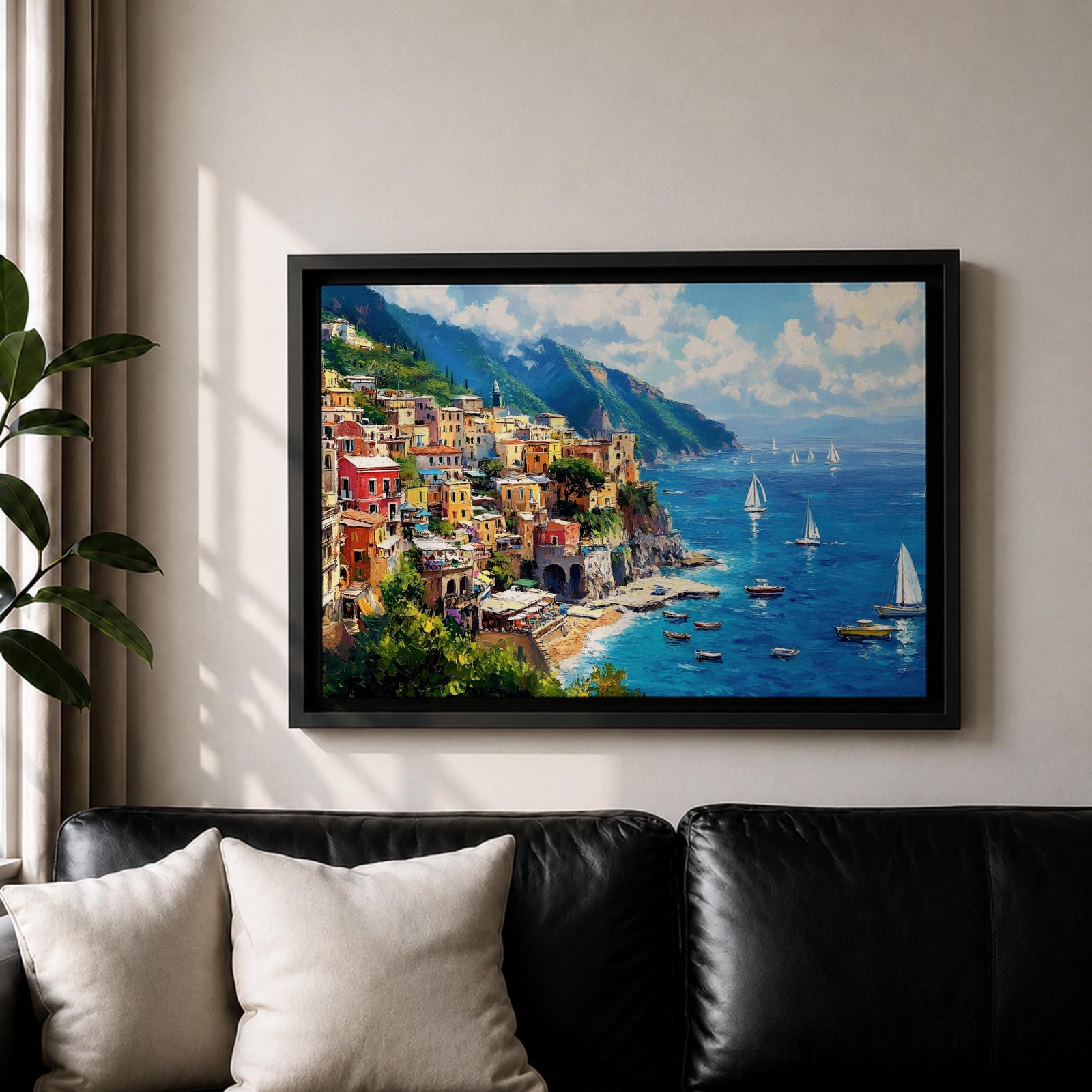 Amalfi Coast Wall Art Positano Italy Framed Canvas Mediterranean Landscape Living Room Decor