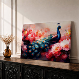 Peacock Wall Art Royal Feathers Framed Canvas Botanical Floral Nature Exotic Garden Decor