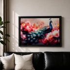 Peacock Wall Art Royal Feathers Framed Canvas Botanical Floral Nature Exotic Garden Decor