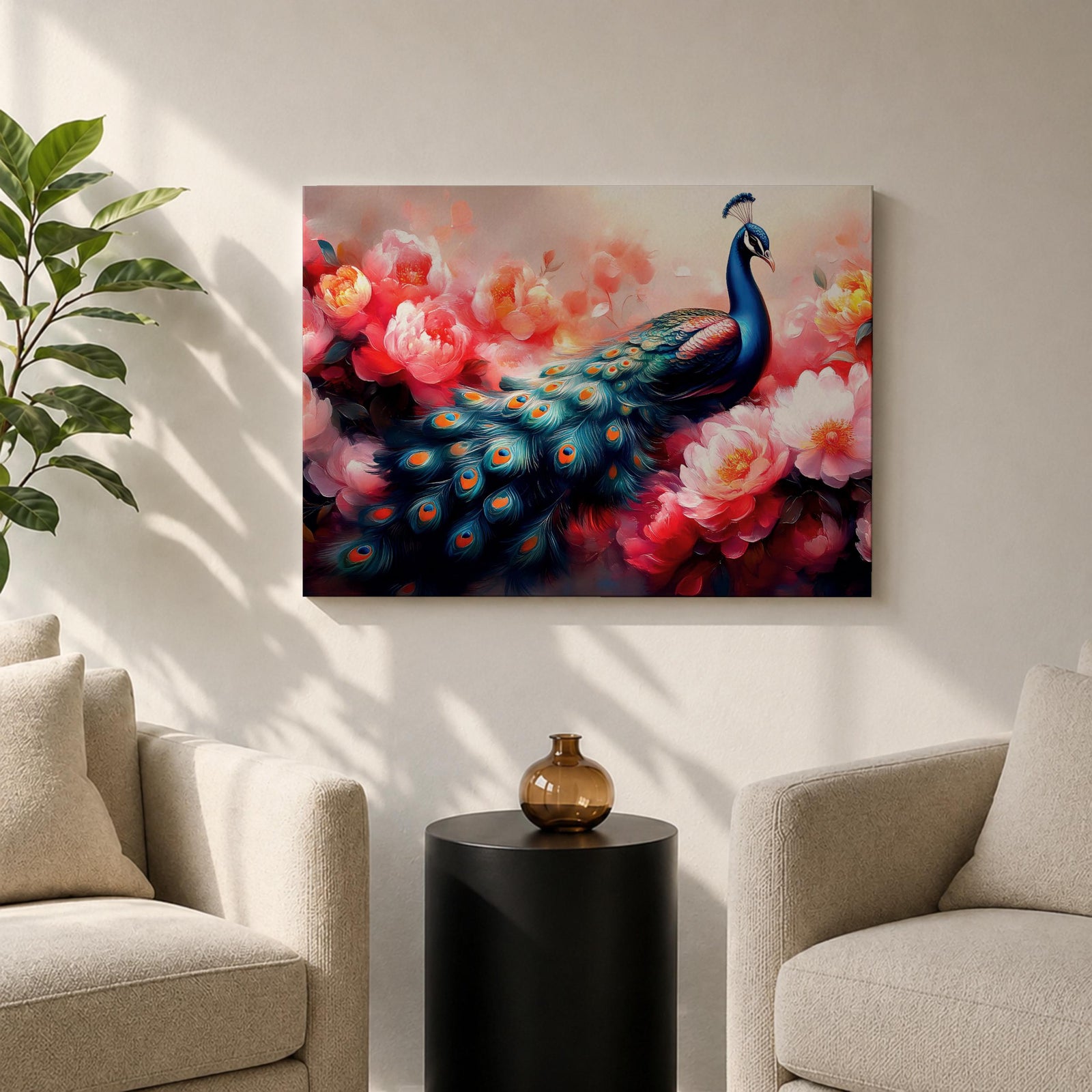 Peacock Wall Art Royal Feathers Framed Canvas Botanical Floral Nature Exotic Garden Decor