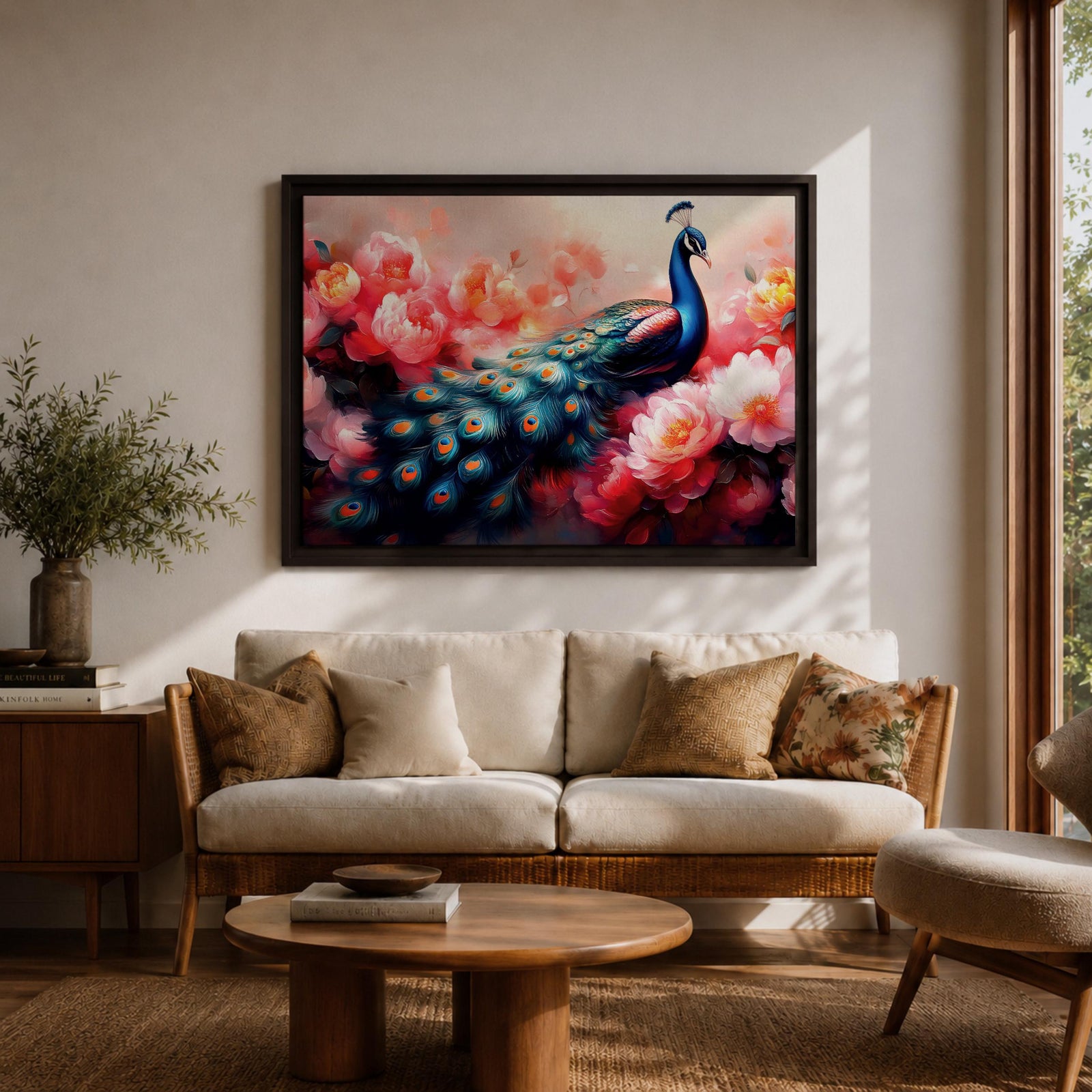 Peacock Wall Art Royal Feathers Framed Canvas Botanical Floral Nature Exotic Garden Decor