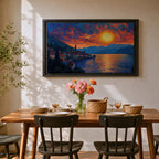 Lake Como Sunset Wall Art Italian Landscape Framed Canvas Coastal Impasto Rustic Home Decor