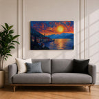 Lake Como Sunset Wall Art Italian Landscape Framed Canvas Coastal Impasto Rustic Home Decor