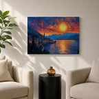 Lake Como Sunset Wall Art Italian Landscape Framed Canvas Coastal Impasto Rustic Home Decor