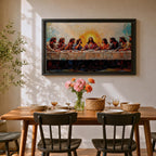 Last Supper Wall Art Jesus and Apostles Framed Canvas Christian Biblical Rustic Home Decor