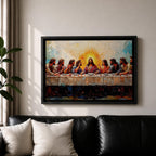 Last Supper Wall Art Jesus and Apostles Framed Canvas Christian Biblical Rustic Home Decor