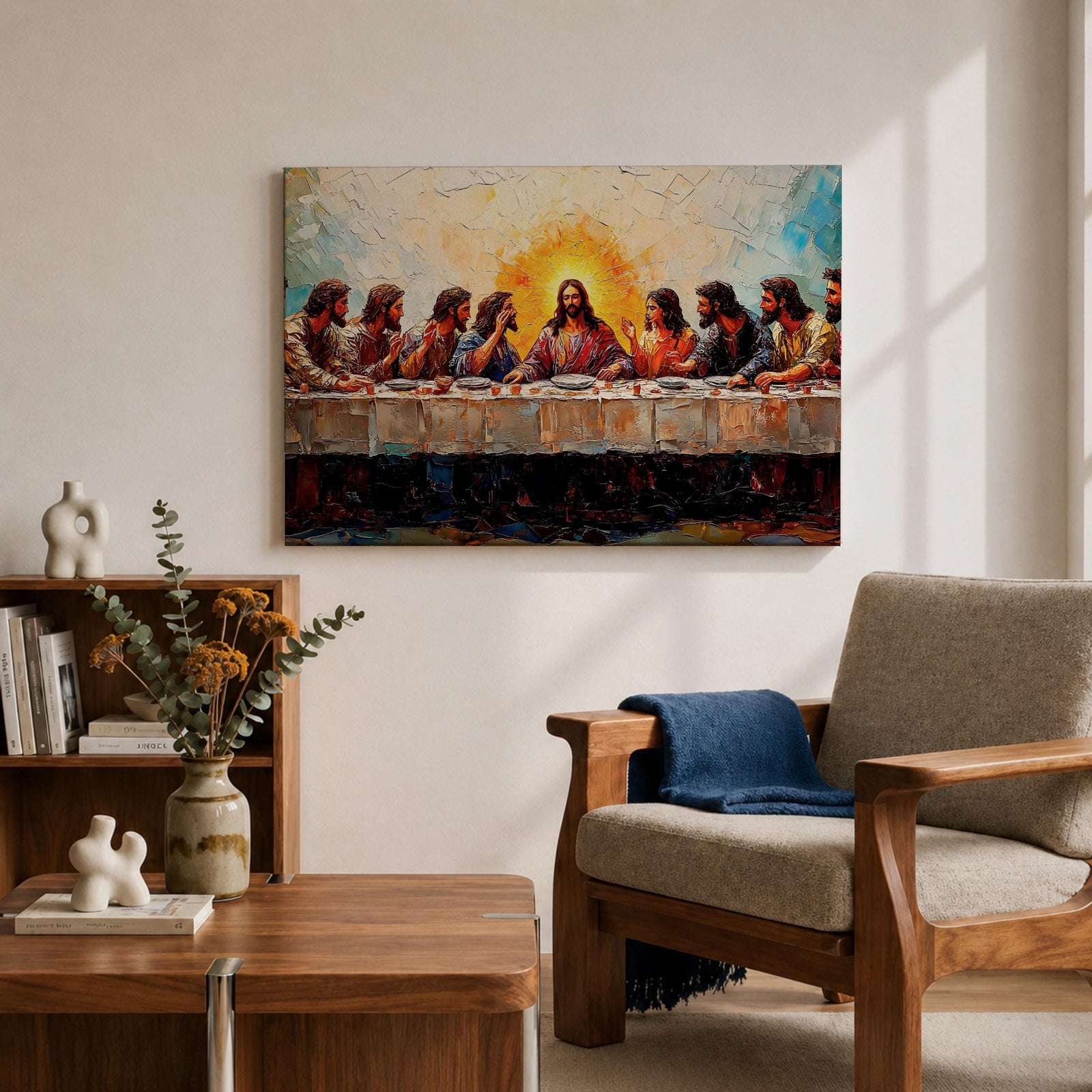 Last Supper Wall Art Jesus and Apostles Framed Canvas Christian Biblical Rustic Home Decor