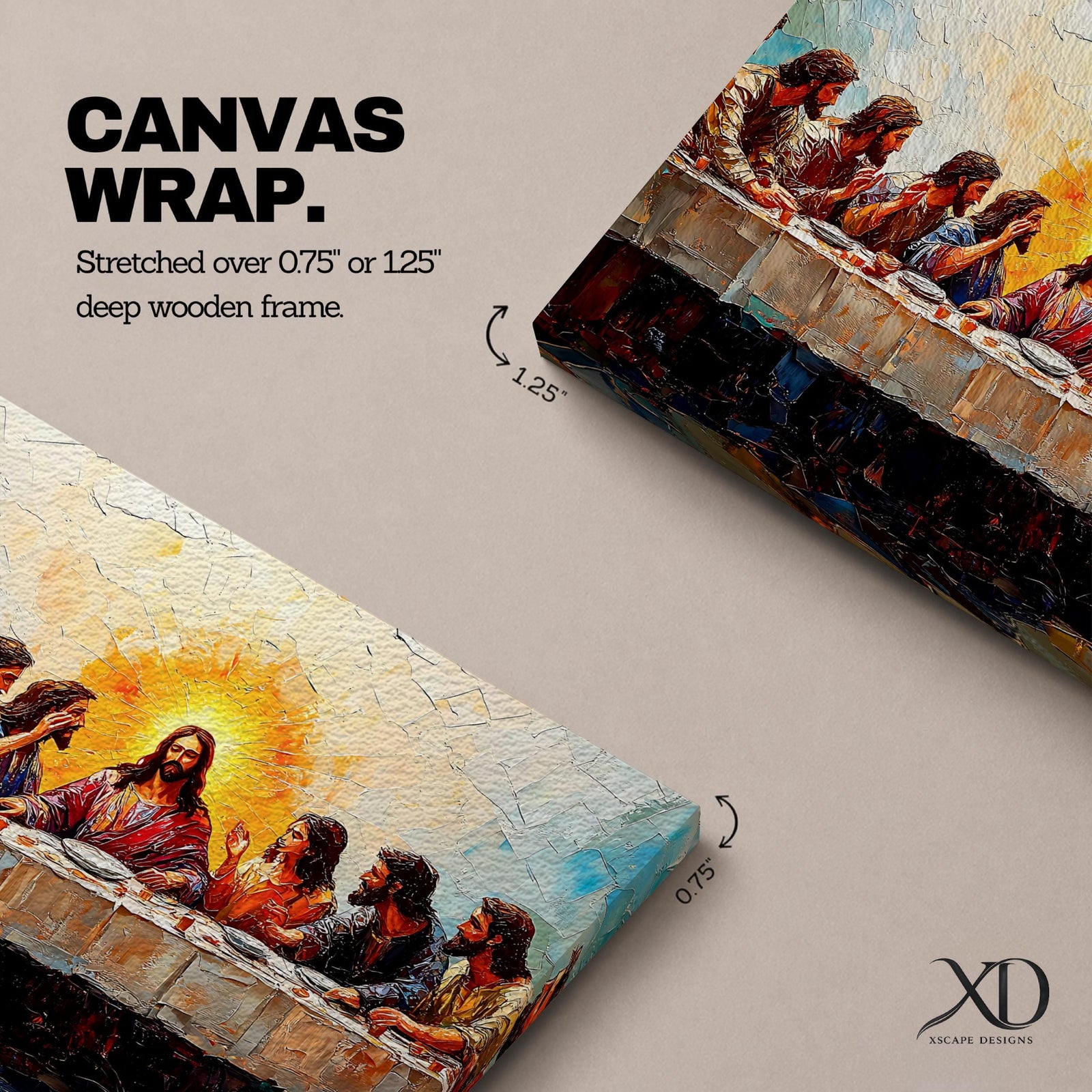 Last Supper Wall Art Jesus and Apostles Framed Canvas Christian Biblical Rustic Home Decor