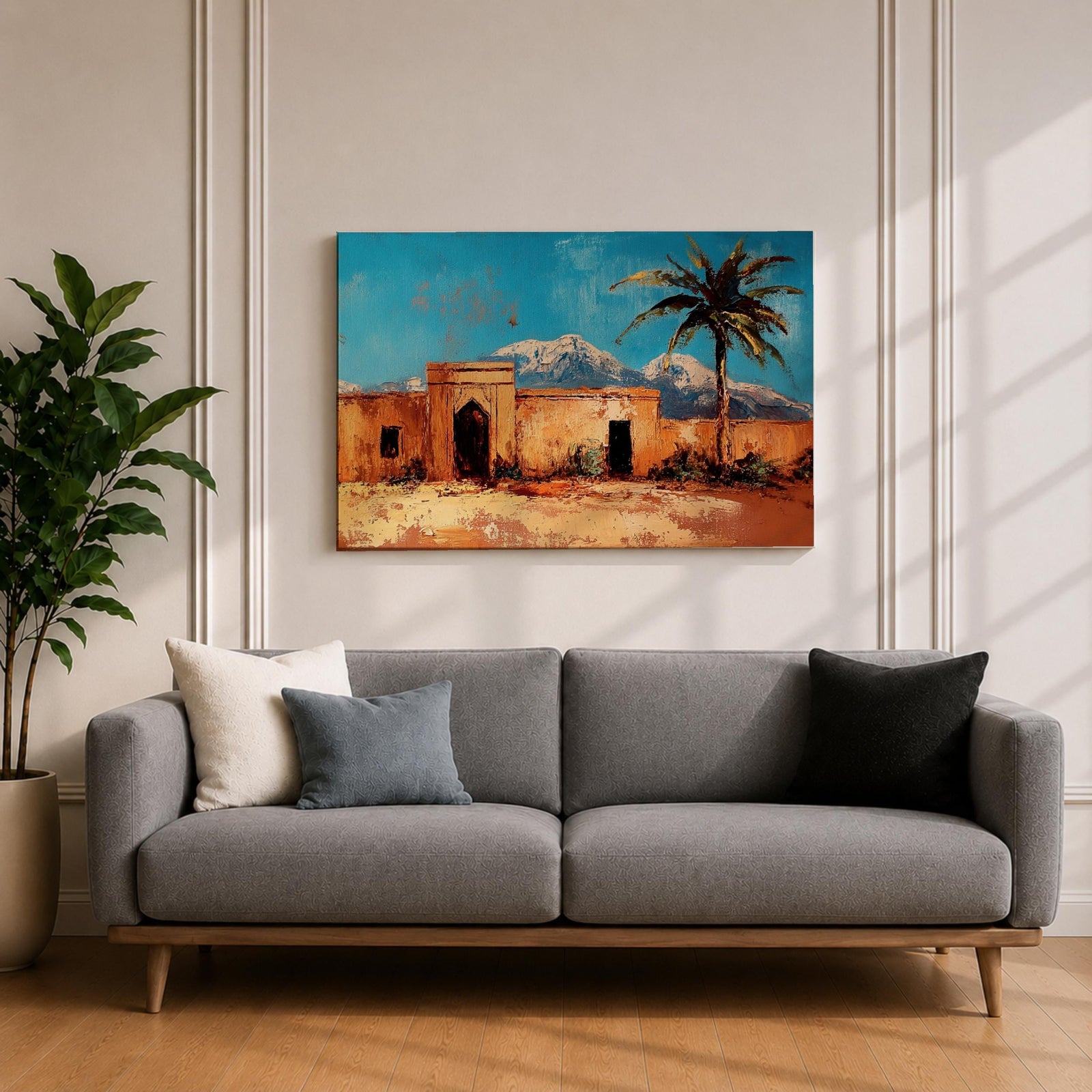 Moroccan Village Wall Art North Africa Framed Canvas Desert Landscape Impasto Rustic Home Decor