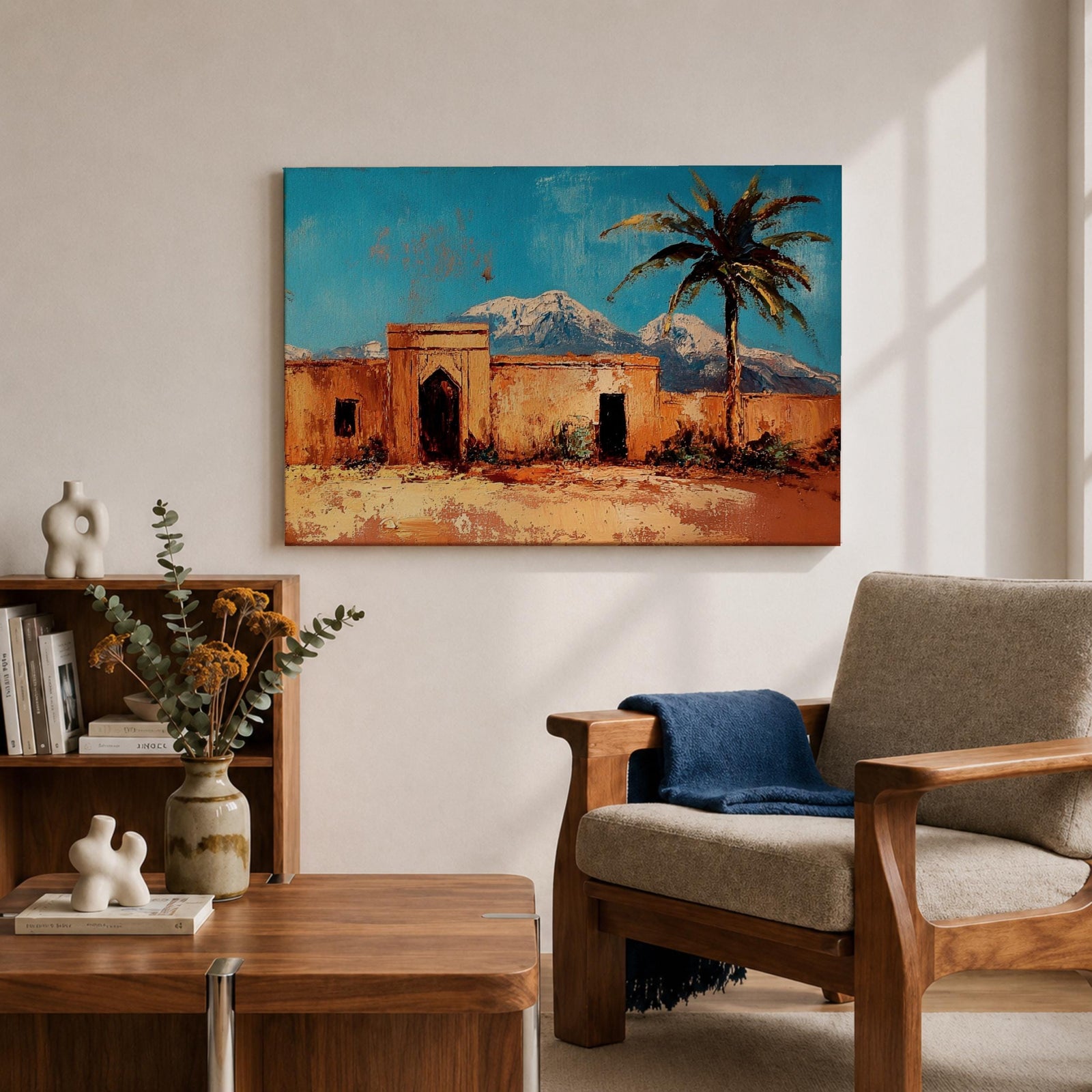 Moroccan Village Wall Art North Africa Framed Canvas Desert Landscape Impasto Rustic Home Decor