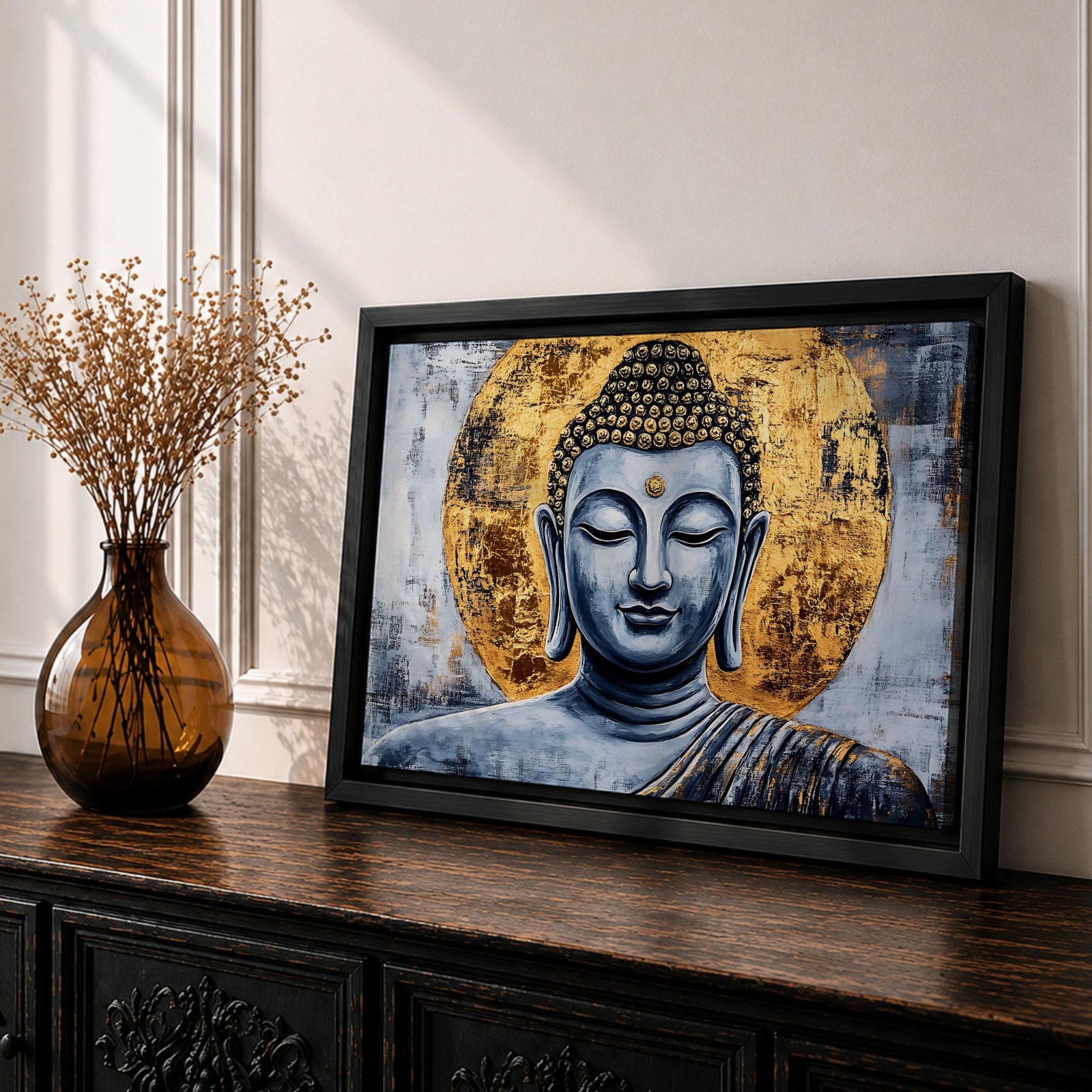 Buddha Wall Art Siddhartha Framed Canvas Zen Spiritual Meditation Boho Home Decor