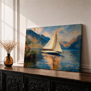 Sailboat Wall Art Sailing Ship Framed Canvas Nautical Landscape Vintage Coastal Home Decor