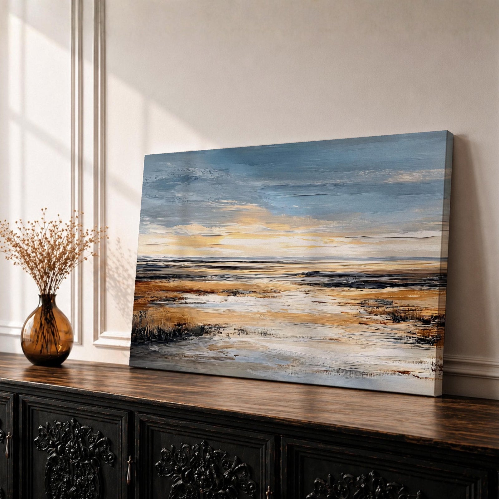 Rustic River Wall Art Salt Marsh Framed Canvas Wetland Landscape Cottage Home Decor