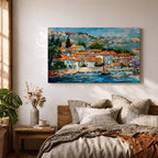 Mediterranean Village Wall Art Dalmatian Coast Framed Canvas Harbor Landscape Boho Home Decor
