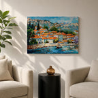 Mediterranean Village Wall Art Dalmatian Coast Framed Canvas Harbor Landscape Boho Home Decor