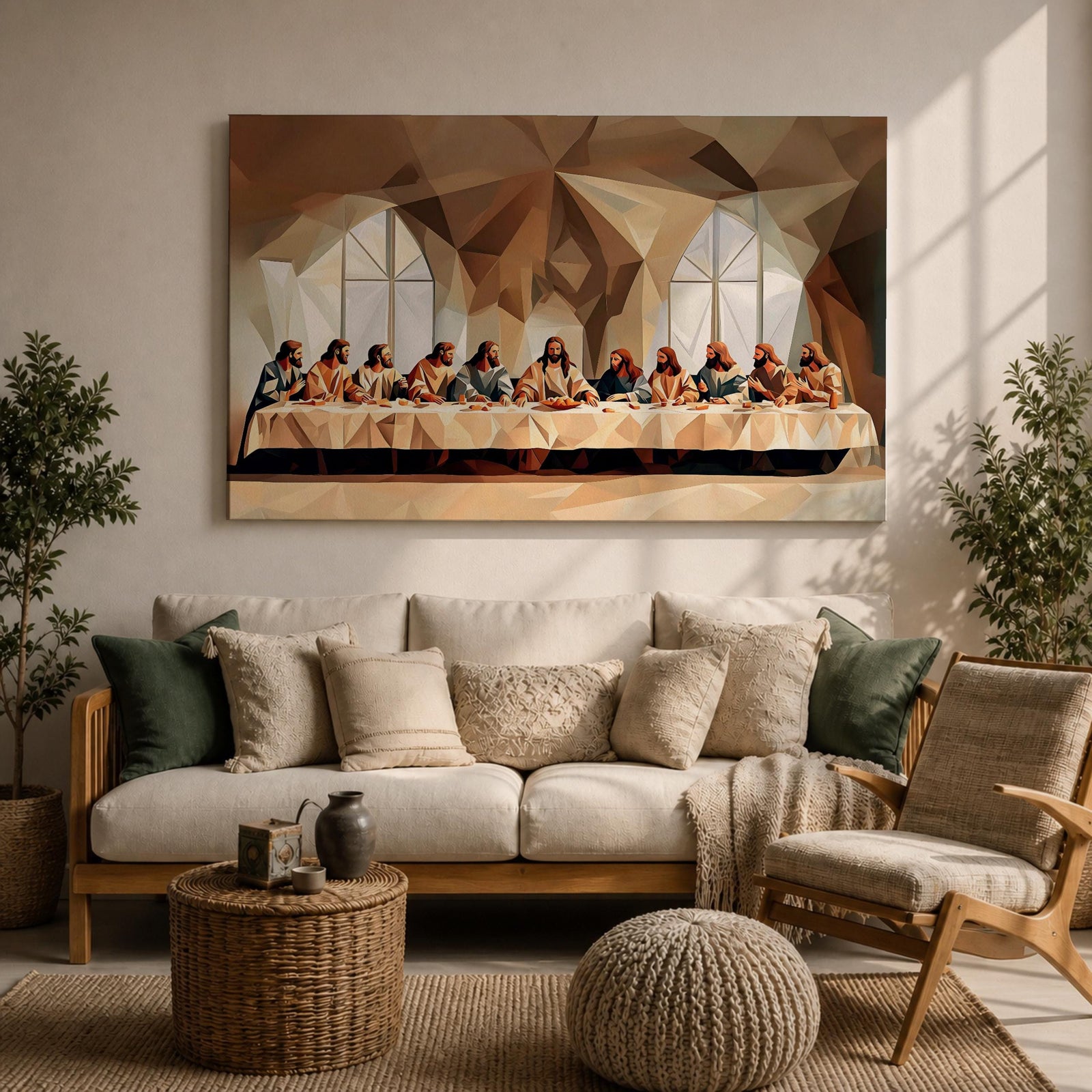 Last Supper Wall Art Jesus and Apostles Framed Canvas Abstract Biblical Christian Home Decor