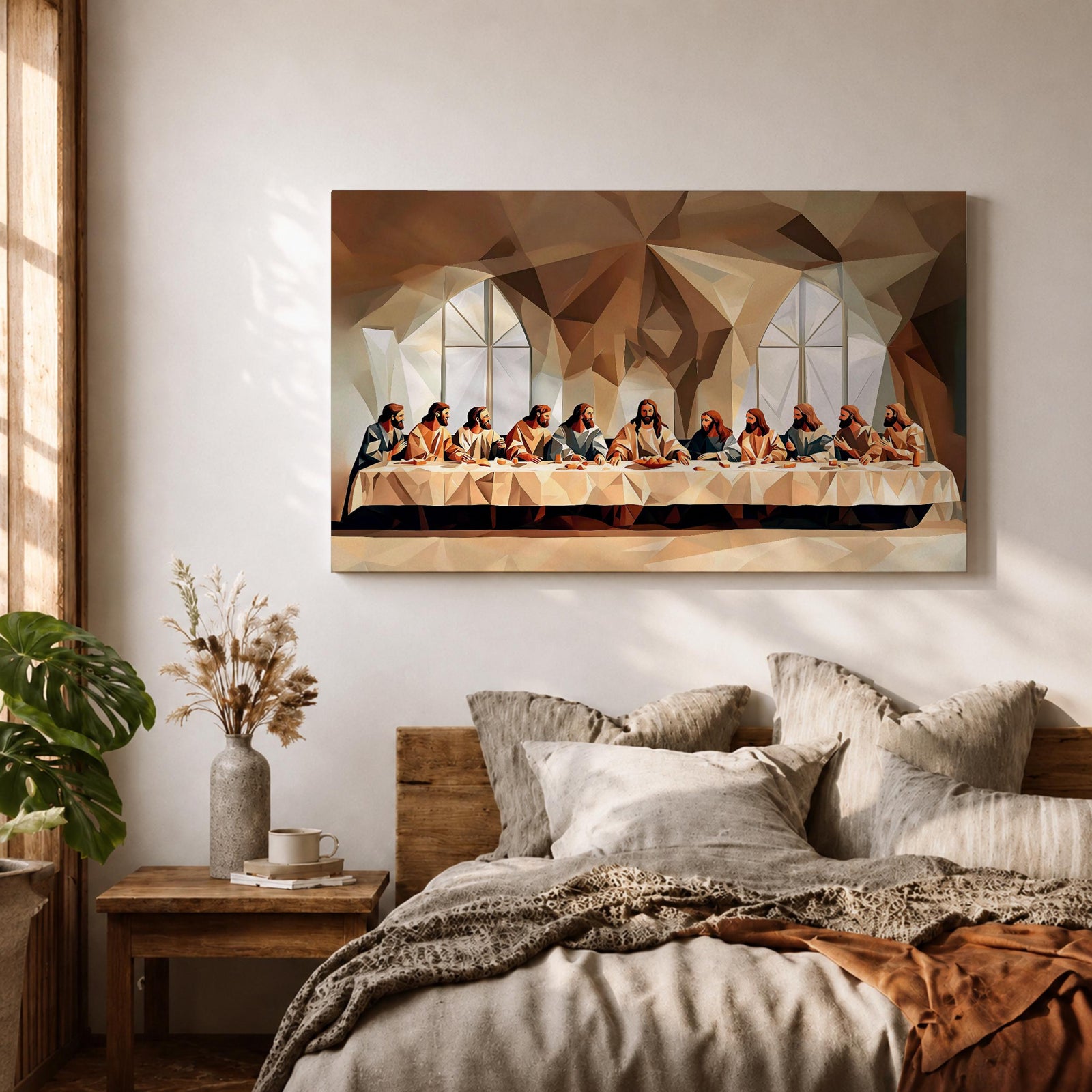 Last Supper Wall Art Jesus and Apostles Framed Canvas Abstract Biblical Christian Home Decor