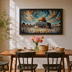 Dome of the Rock Wall Art Temple Mount Framed Canvas Impasto Islamic Home Decor