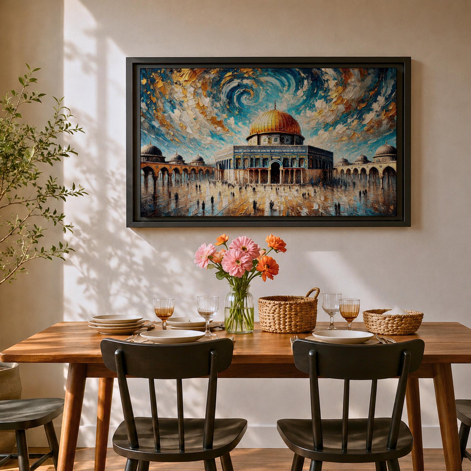 Dome of the Rock Wall Art Temple Mount Framed Canvas Impasto Islamic Home Decor