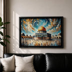 Dome of the Rock Wall Art Temple Mount Framed Canvas Impasto Islamic Home Decor