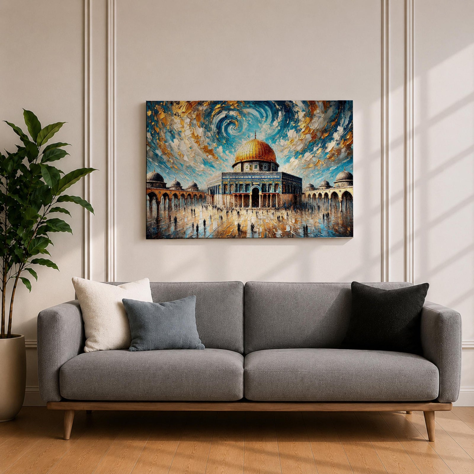 Dome of the Rock Wall Art Temple Mount Framed Canvas Impasto Islamic Home Decor
