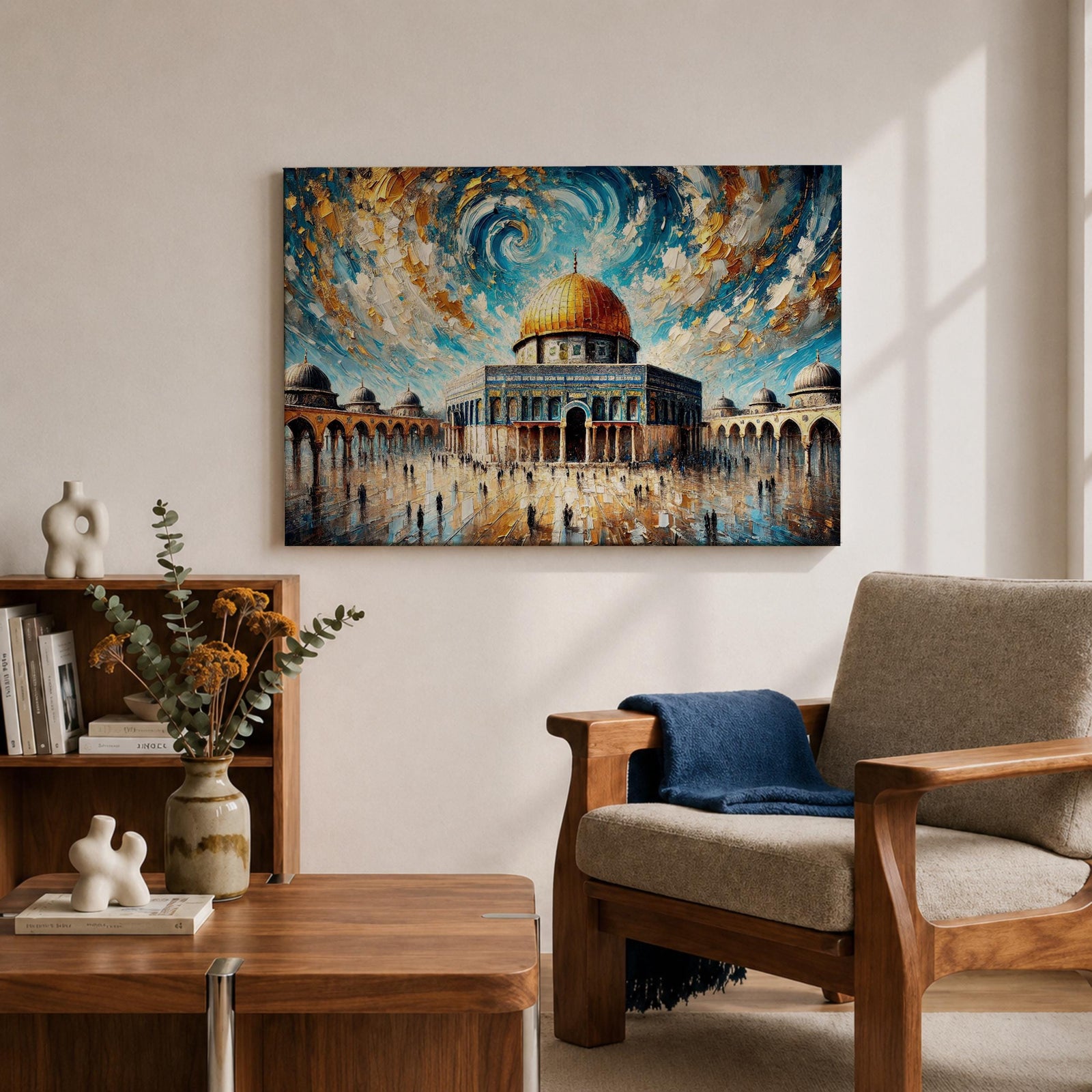 Dome of the Rock Wall Art Temple Mount Framed Canvas Impasto Islamic Home Decor