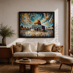 Dome of the Rock Wall Art Temple Mount Framed Canvas Impasto Islamic Home Decor