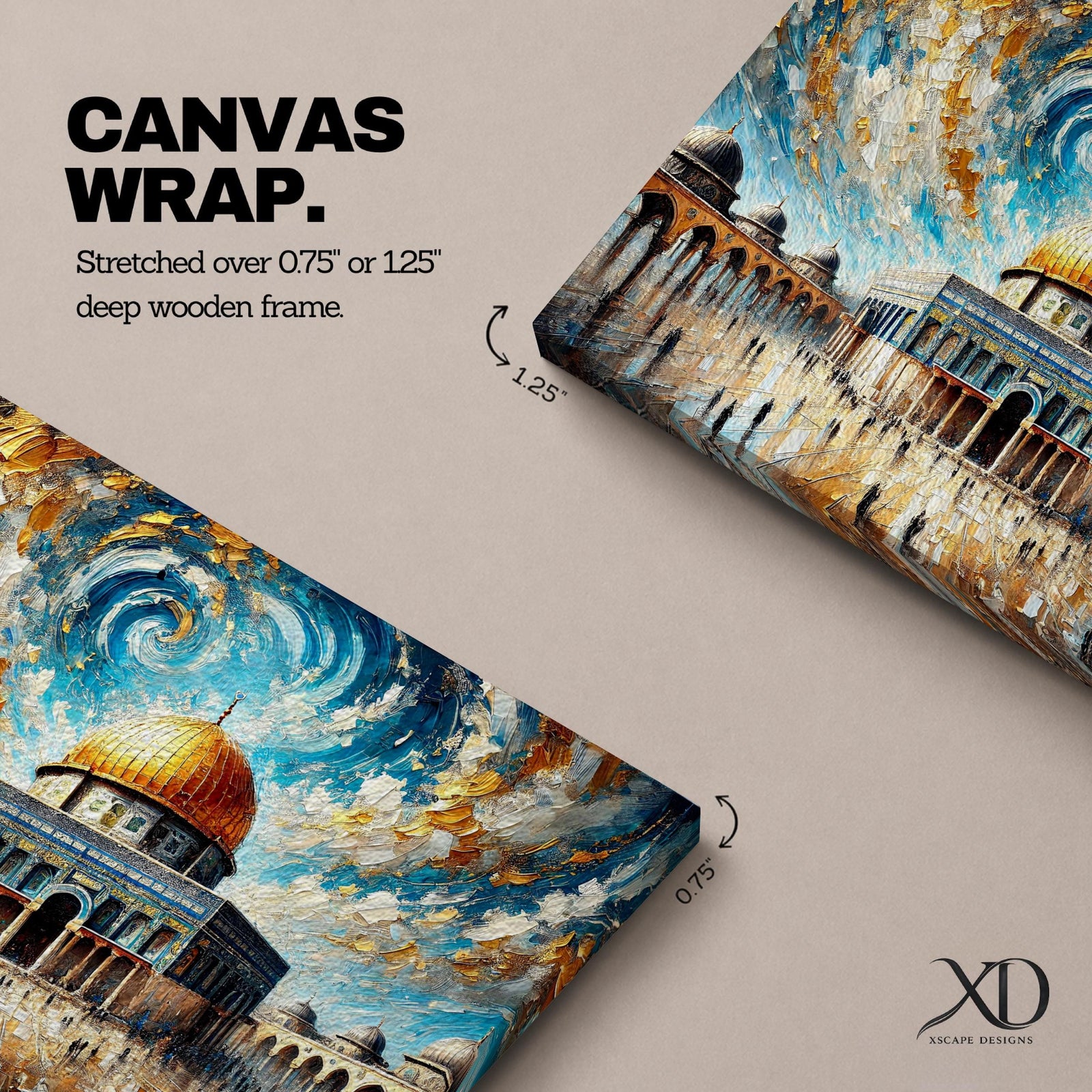 Dome of the Rock Wall Art Temple Mount Framed Canvas Impasto Islamic Home Decor
