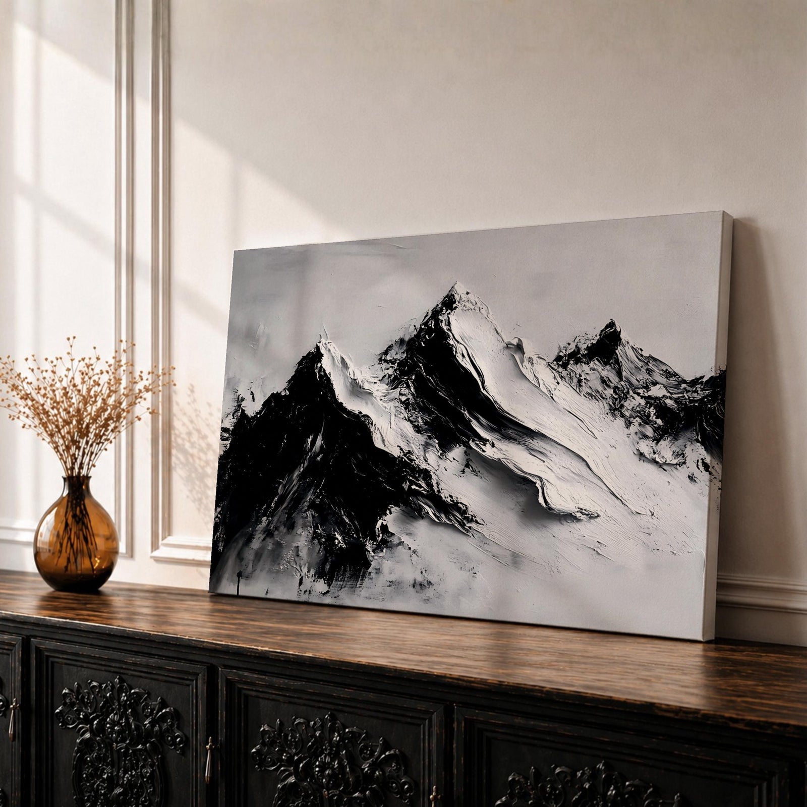 Mountain Wall Art Alpine Peaks Framed Canvas Nature Minimalist Landscape Nordic Modern Decor