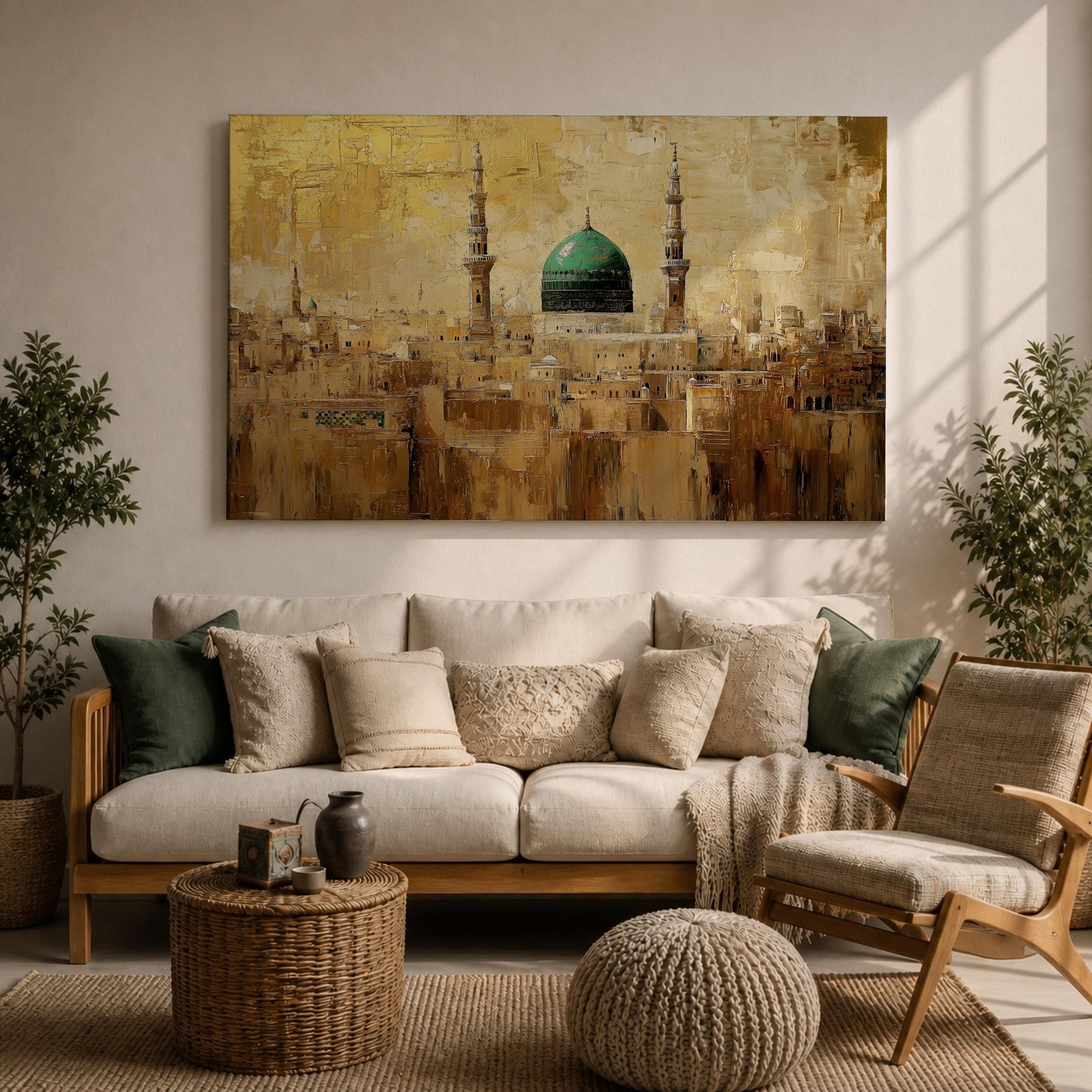Masjid Nabawi Wall Art Prophets Mosque Framed Canvas Green Dome Islamic Home Decor