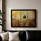 Masjid Nabawi Wall Art Prophets Mosque Framed Canvas Green Dome Islamic Home Decor