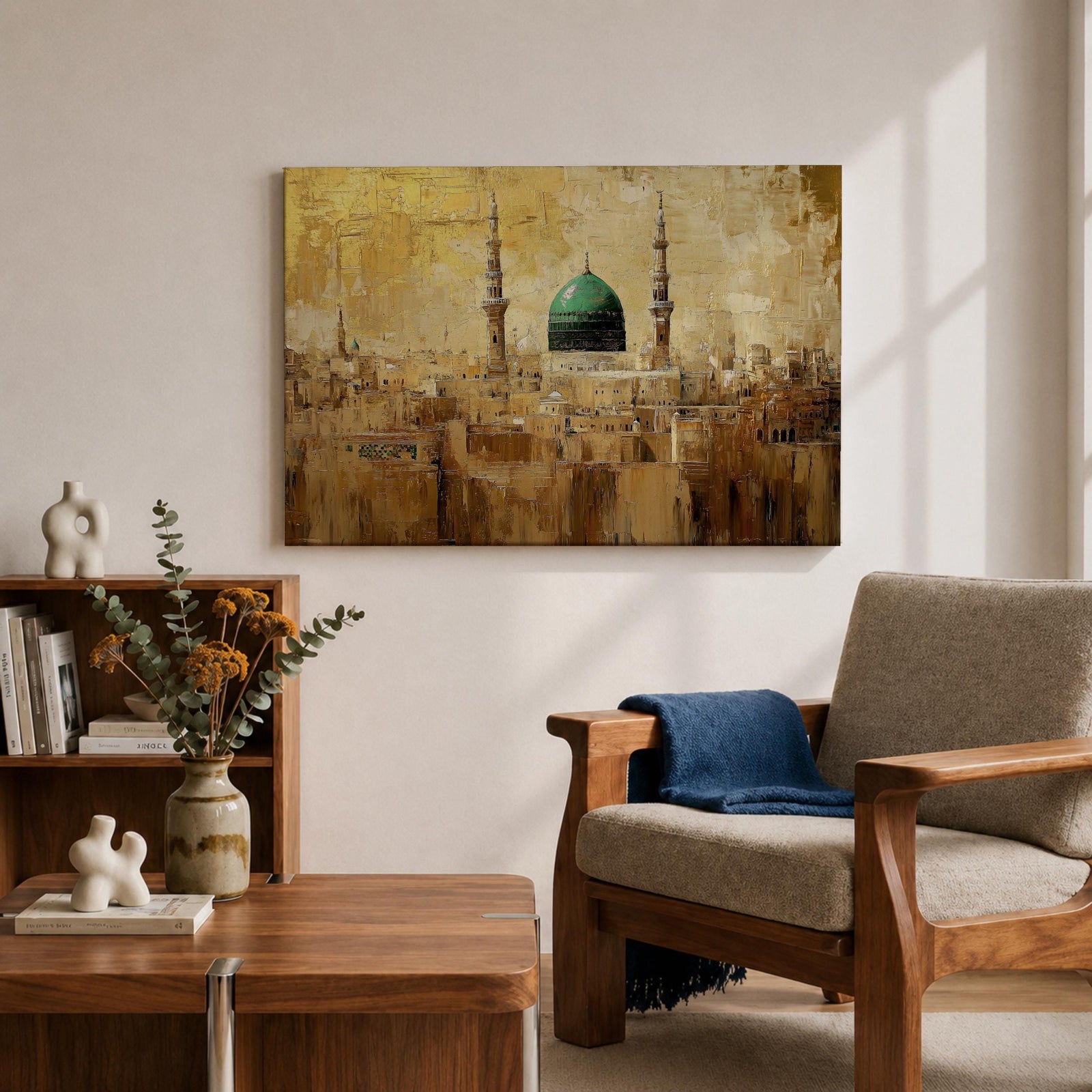 Masjid Nabawi Wall Art Prophets Mosque Framed Canvas Green Dome Islamic Home Decor