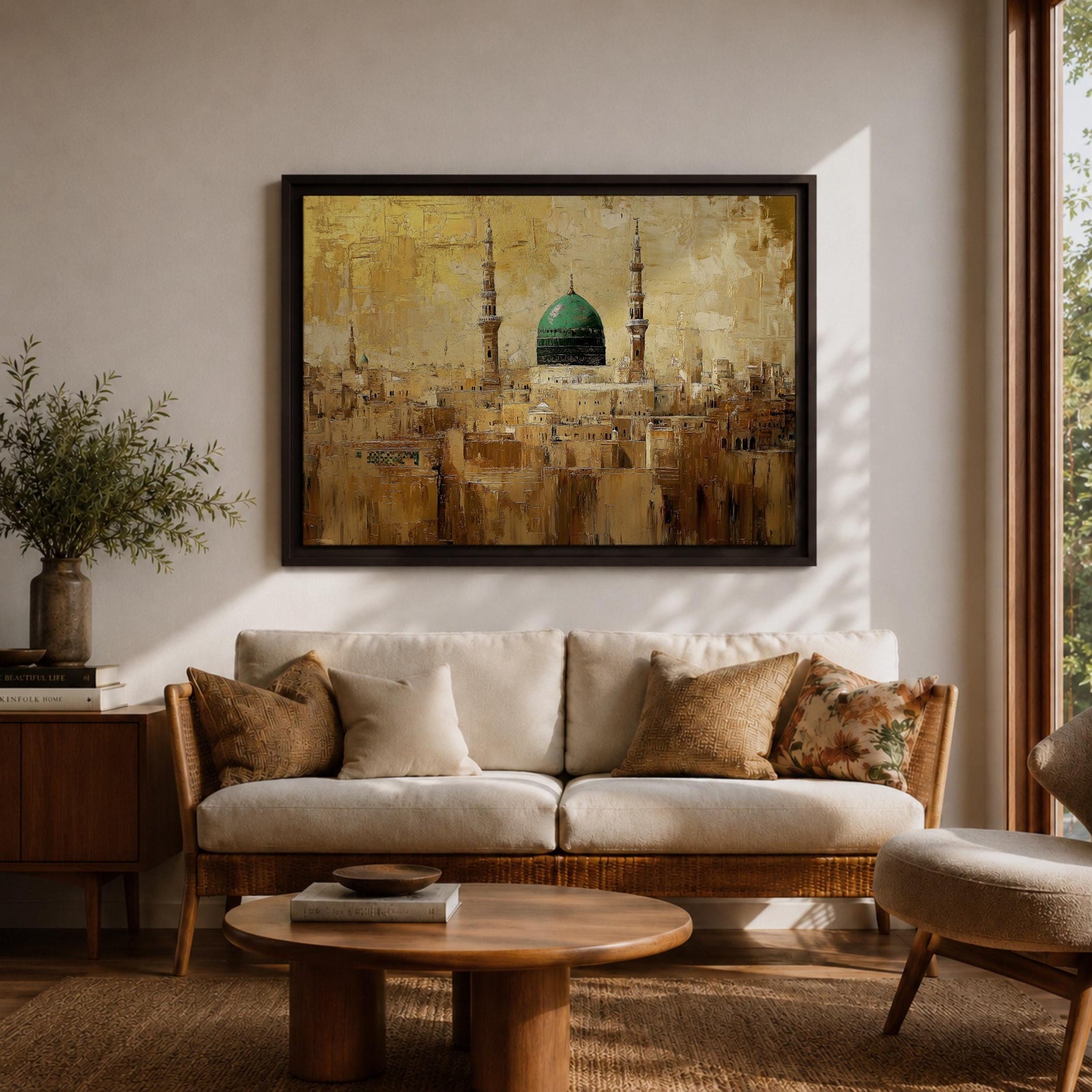 Masjid Nabawi Wall Art Prophets Mosque Framed Canvas Green Dome Islamic Home Decor