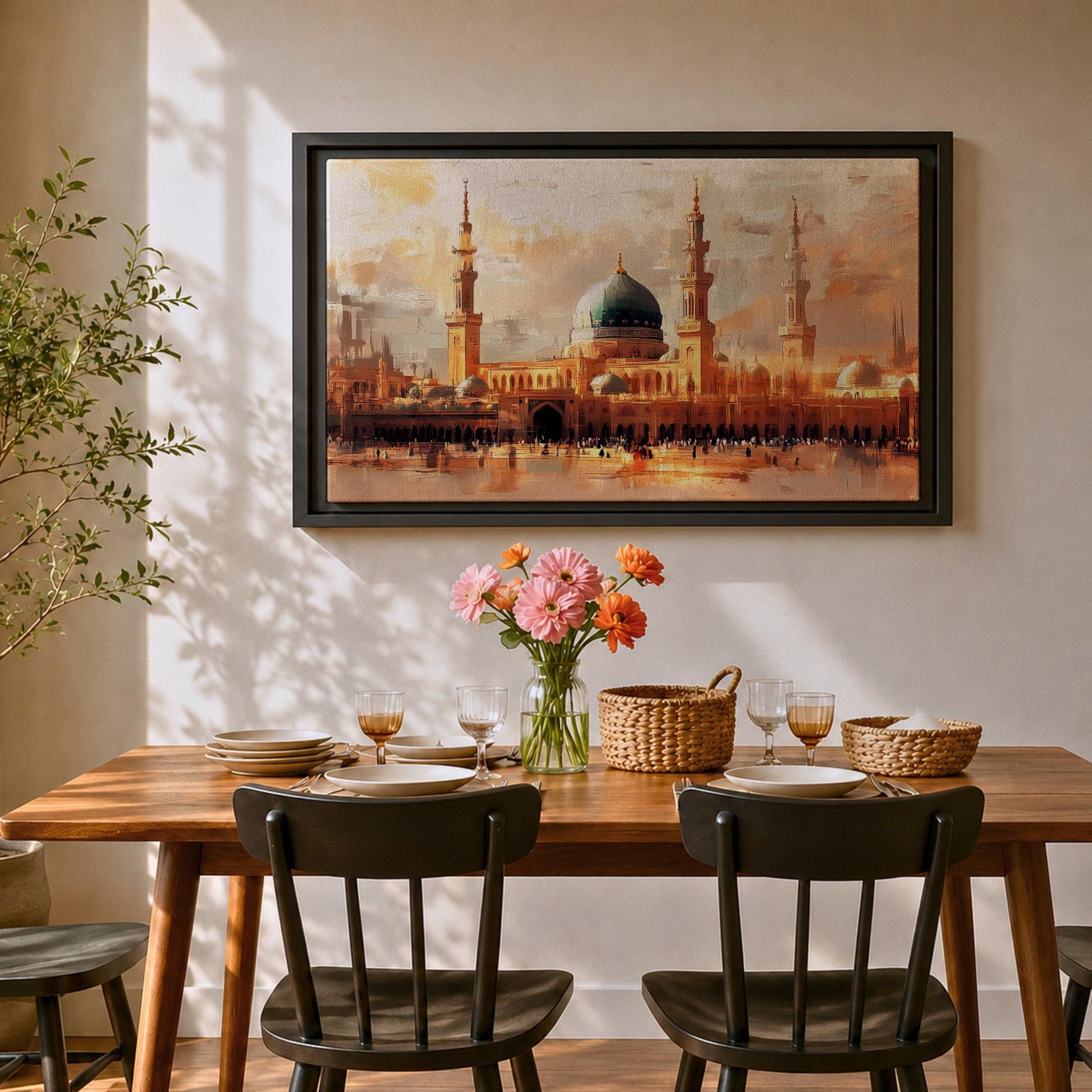 Masjid Nabawi Wall Art  Green Dome Framed Canvas Prophets Mosque Islamic Home Decor