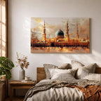 Masjid Nabawi Wall Art  Green Dome Framed Canvas Prophets Mosque Islamic Home Decor