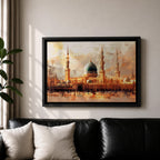 Masjid Nabawi Wall Art  Green Dome Framed Canvas Prophets Mosque Islamic Home Decor