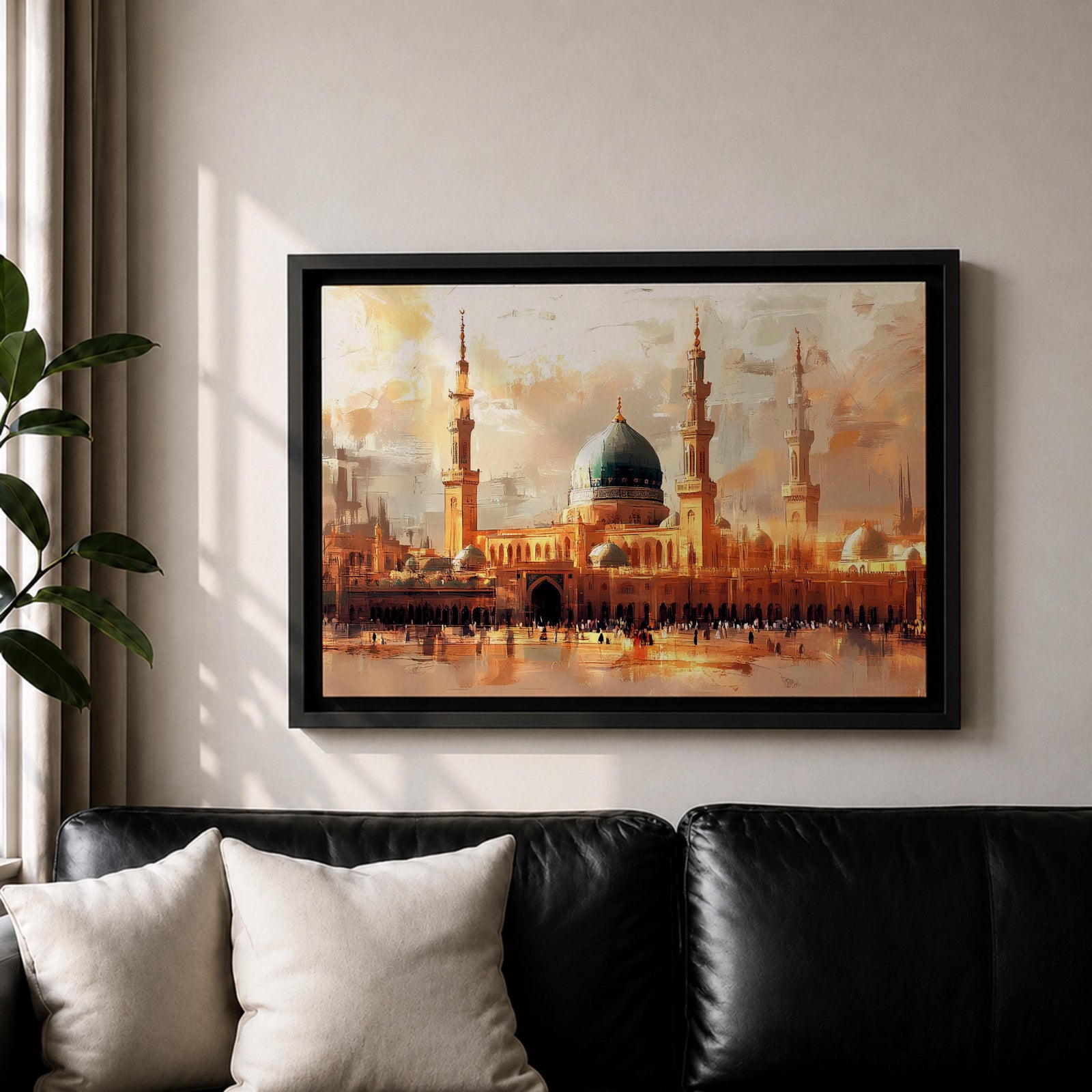 Masjid Nabawi Wall Art  Green Dome Framed Canvas Prophets Mosque Islamic Home Decor