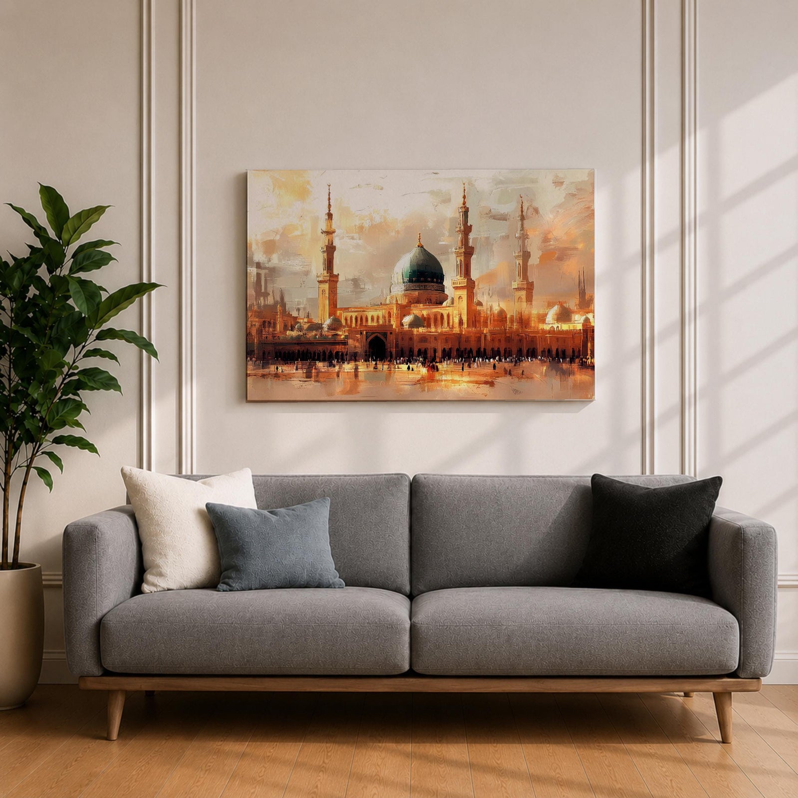 Masjid Nabawi Wall Art  Green Dome Framed Canvas Prophets Mosque Islamic Home Decor