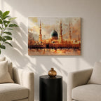 Masjid Nabawi Wall Art  Green Dome Framed Canvas Prophets Mosque Islamic Home Decor