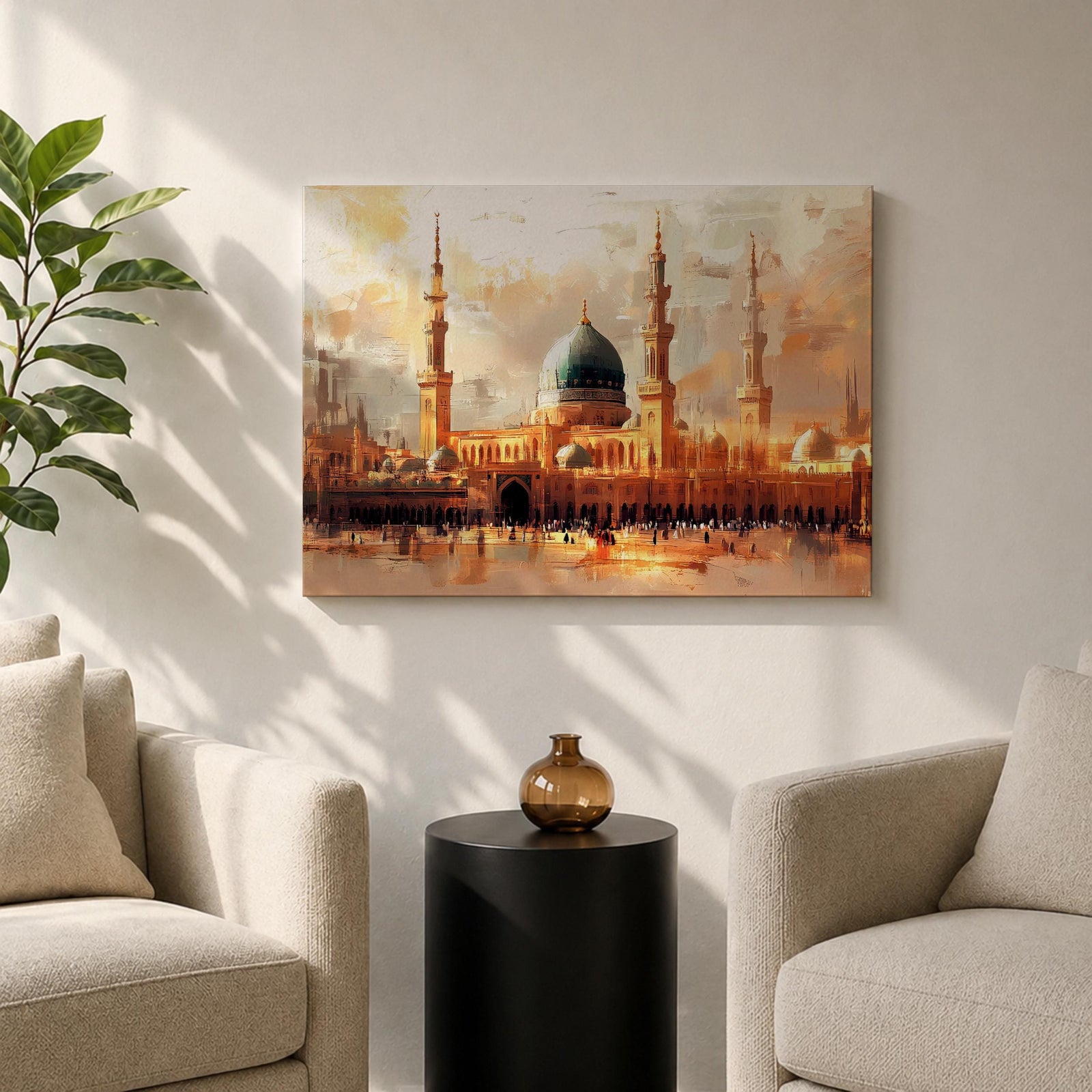 Masjid Nabawi Wall Art  Green Dome Framed Canvas Prophets Mosque Islamic Home Decor