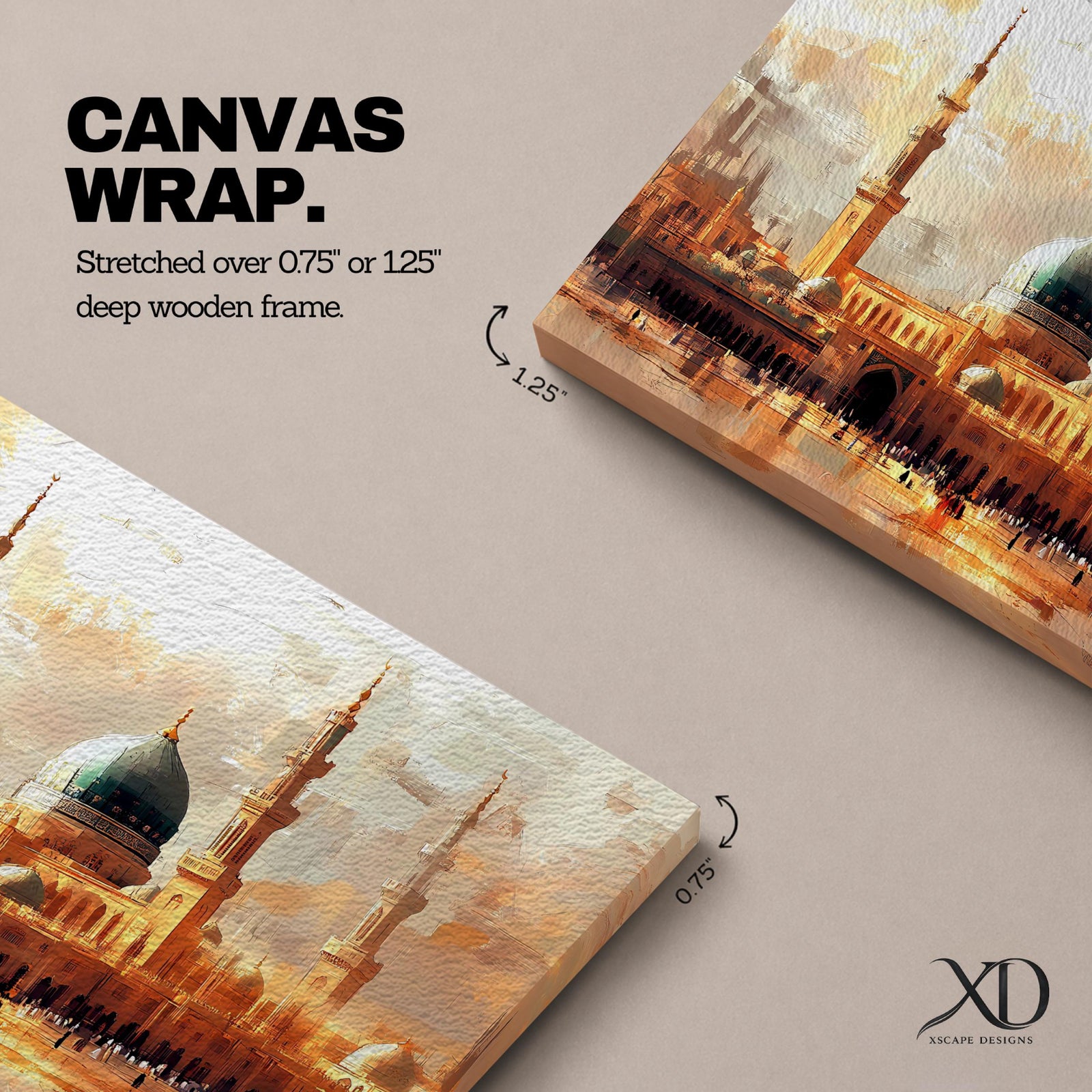 Masjid Nabawi Wall Art  Green Dome Framed Canvas Prophets Mosque Islamic Home Decor