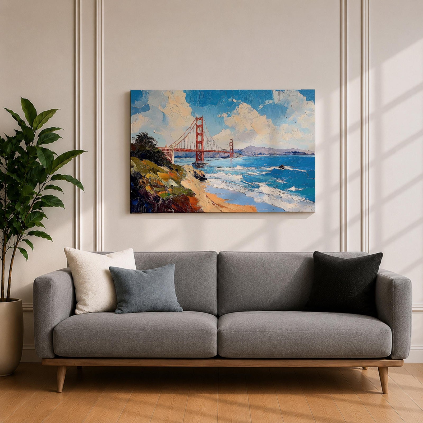 Golden Gate Bridge Wall Art San Francisco Landmark Framed Canvas Coastal City California Decor