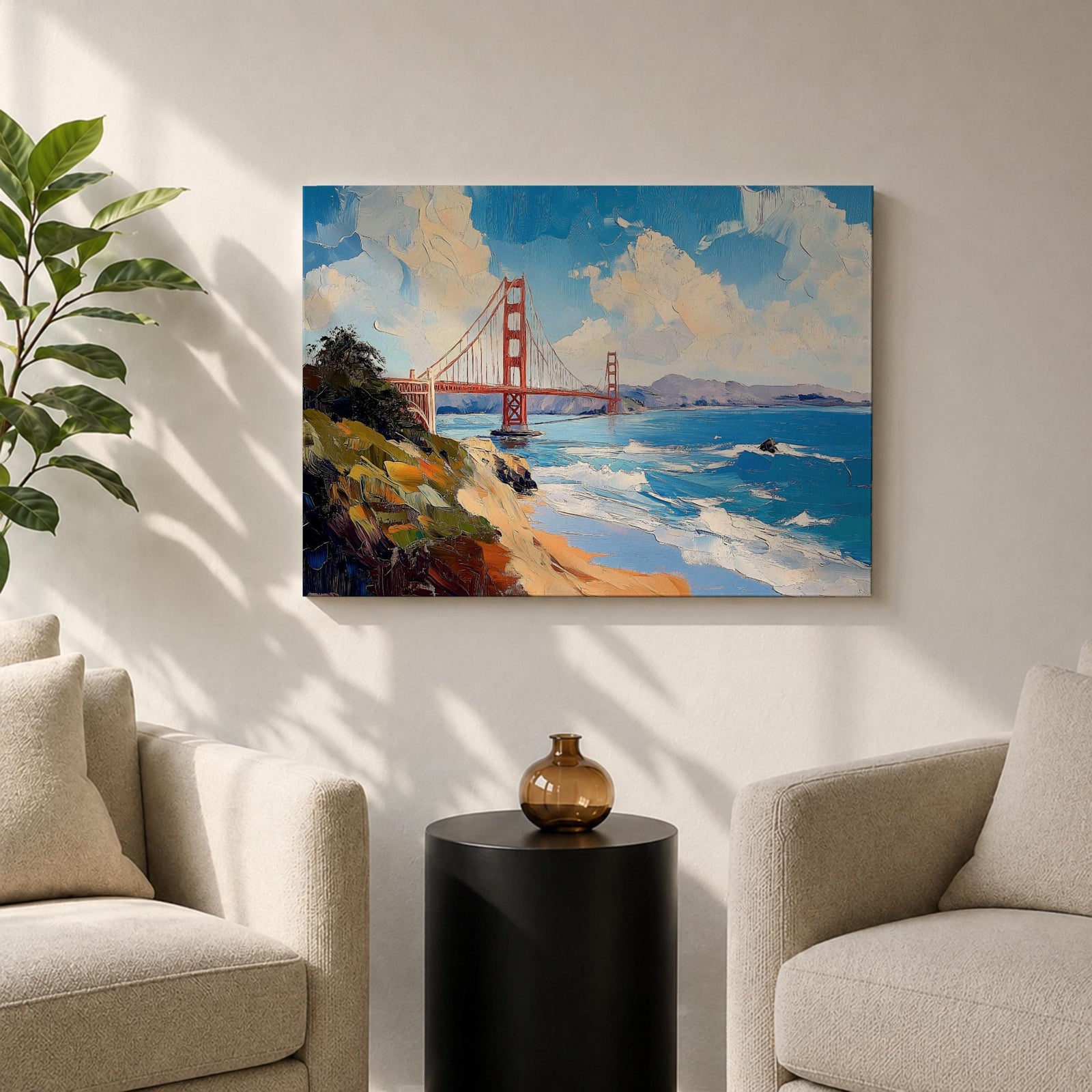 Golden Gate Bridge Wall Art San Francisco Landmark Framed Canvas Coastal City California Decor