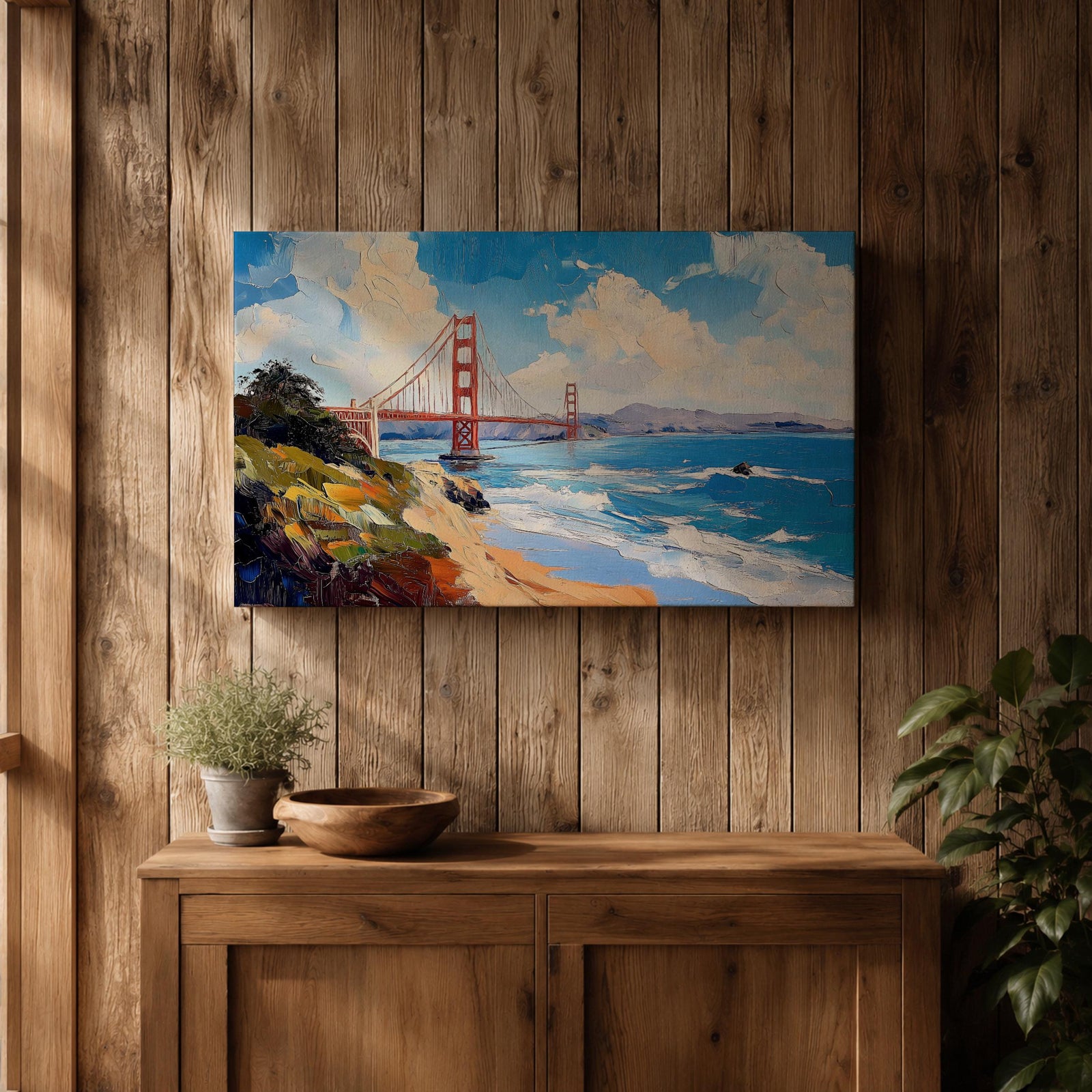 Golden Gate Bridge Wall Art San Francisco Landmark Framed Canvas Coastal City California Decor