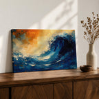 Ocean Wave Wall Art Hokusai Style Framed Canvas Coastal Abstract Seascape Living Room Decor